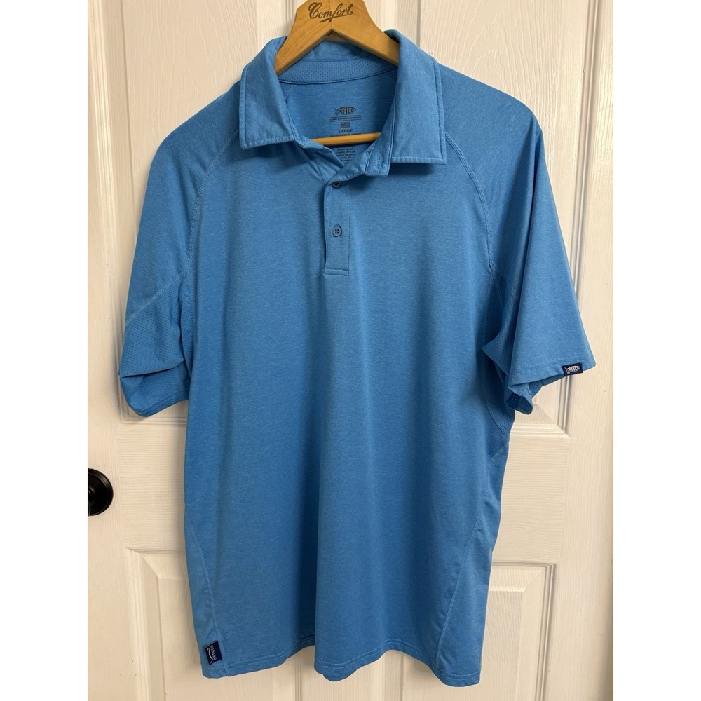 Aftco Shirt Men's Large Blue Aftech Performance Polo Fishing Boat Golf UPF 40